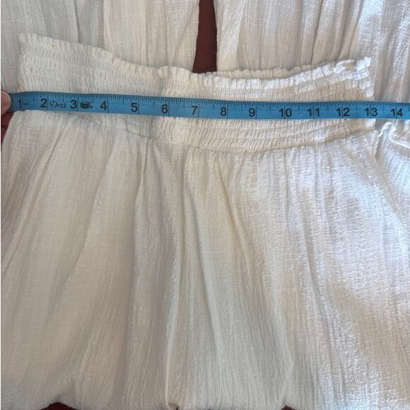 Storia Cream Wide Leg Ruffle Boho Pants Smocked Waist Tiered Hem L - Picture 4 of 8